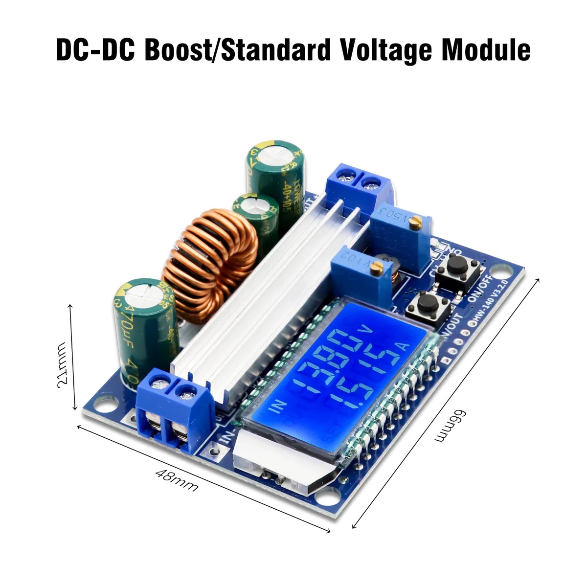 Módulo de Voltaje estándar DC-DC Boost/Buck Binghe Voltaje Constante Corriente Constante Buck Boost Convertidor de Potencia Auto Boost/Buck con Pantalla Digital LCD Compatible con Arduino (2pcs)