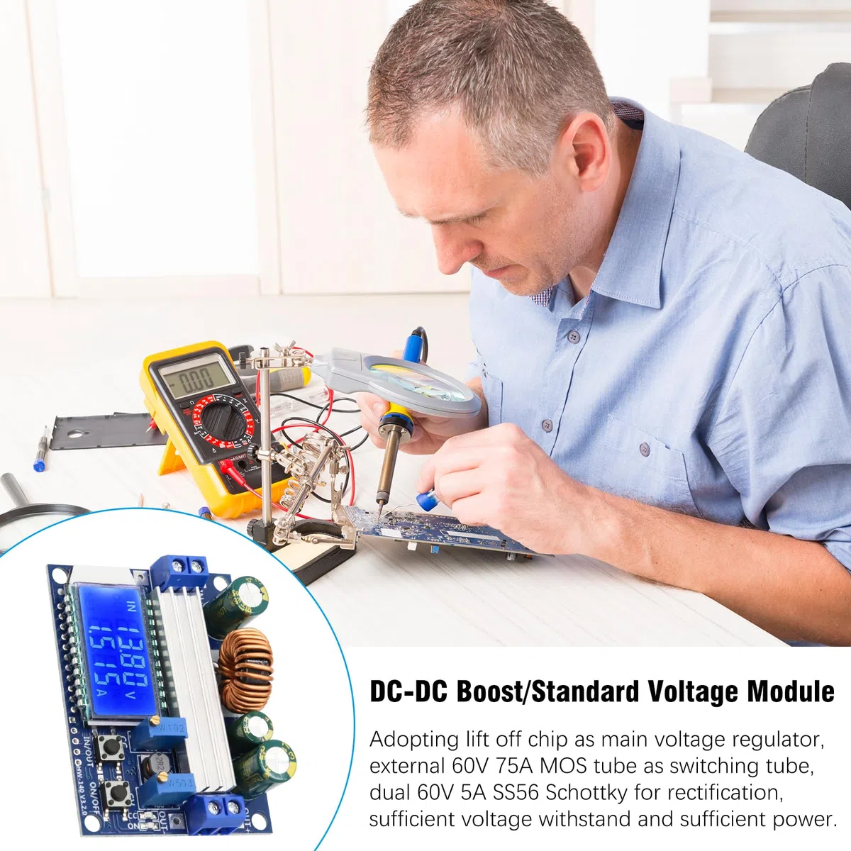 Módulo de Voltaje estándar DC-DC Boost/Buck Binghe Voltaje Constante Corriente Constante Buck Boost Convertidor de Potencia Auto Boost/Buck con Pantalla Digital LCD Compatible con Arduino (2pcs)
