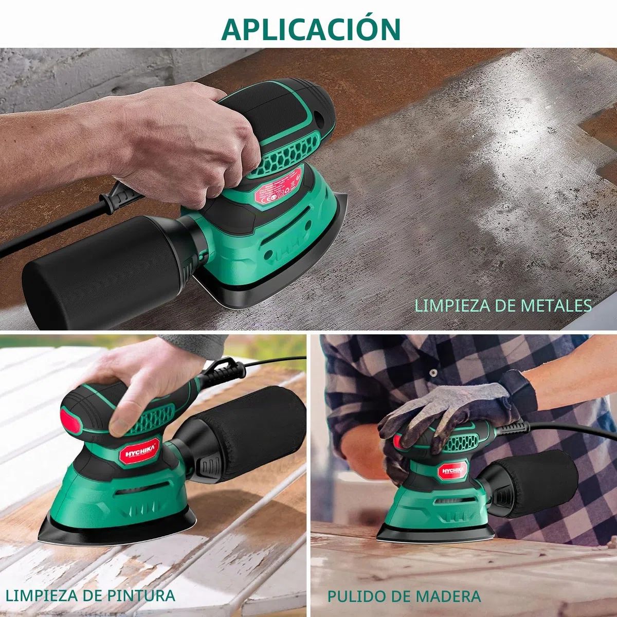 HYCHIKA Lijas Para Lijadora, 60 Piezas 140 x 80 mm 6 Agujeros, Gancho y Bucle, Grano 60/80/100/120/180/240, Compatible con HYCHIKA 140W Lijadora, Número Modelo: TX104
