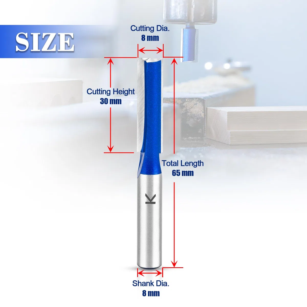 ASNOMY 1Pc Profesional Juego de Fresas para Madera Vástago de 8 mm, 8mm Doble Flauta Fresa Recta, Herramientas Carpinteria Fresa para Fresadora para Madera