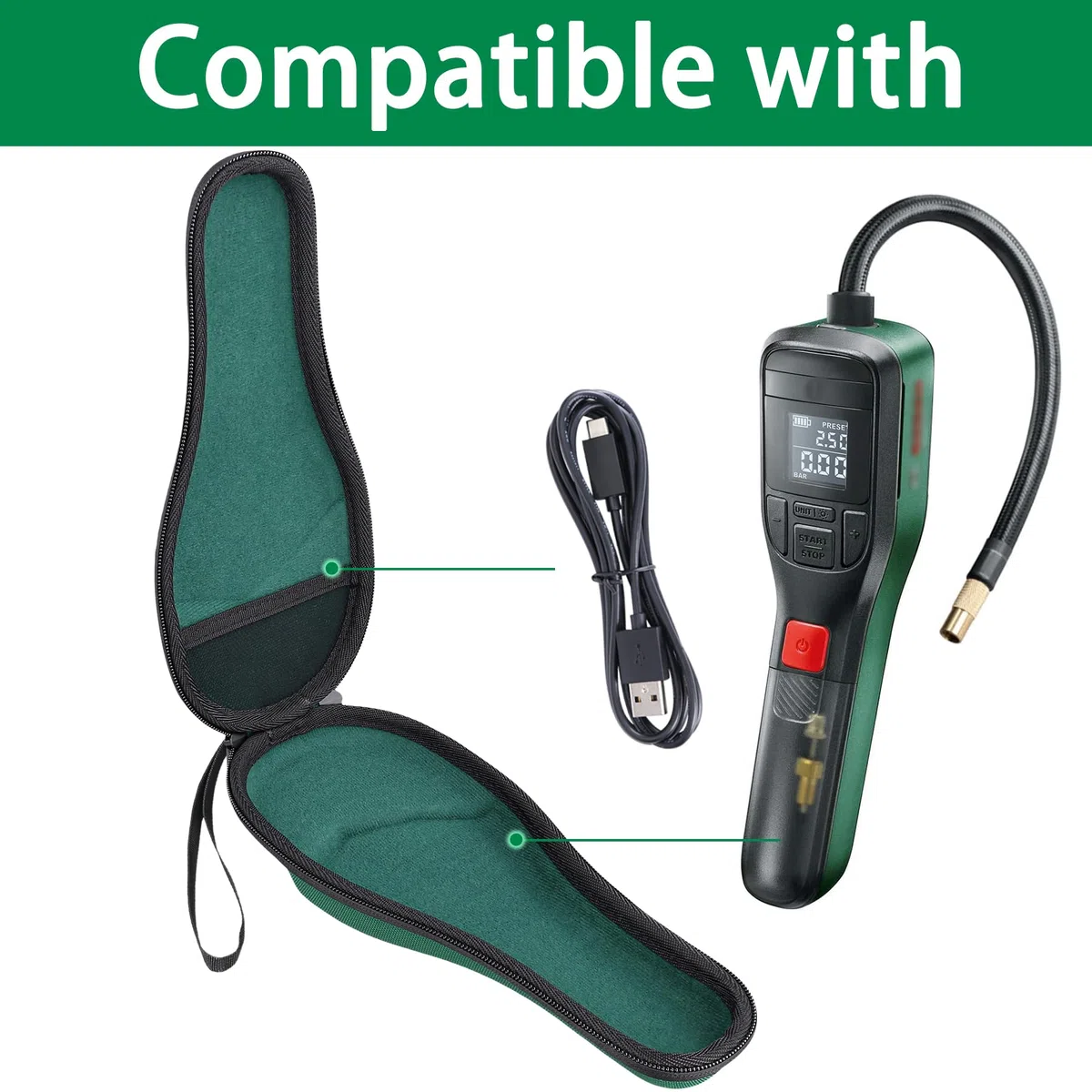 co2CREA Duro Viajar caja estuche funda para Bosch Bomba de Aire Bicicleta/Compresor de Aire a Batería EasyPump(funda solo,Case Only)
