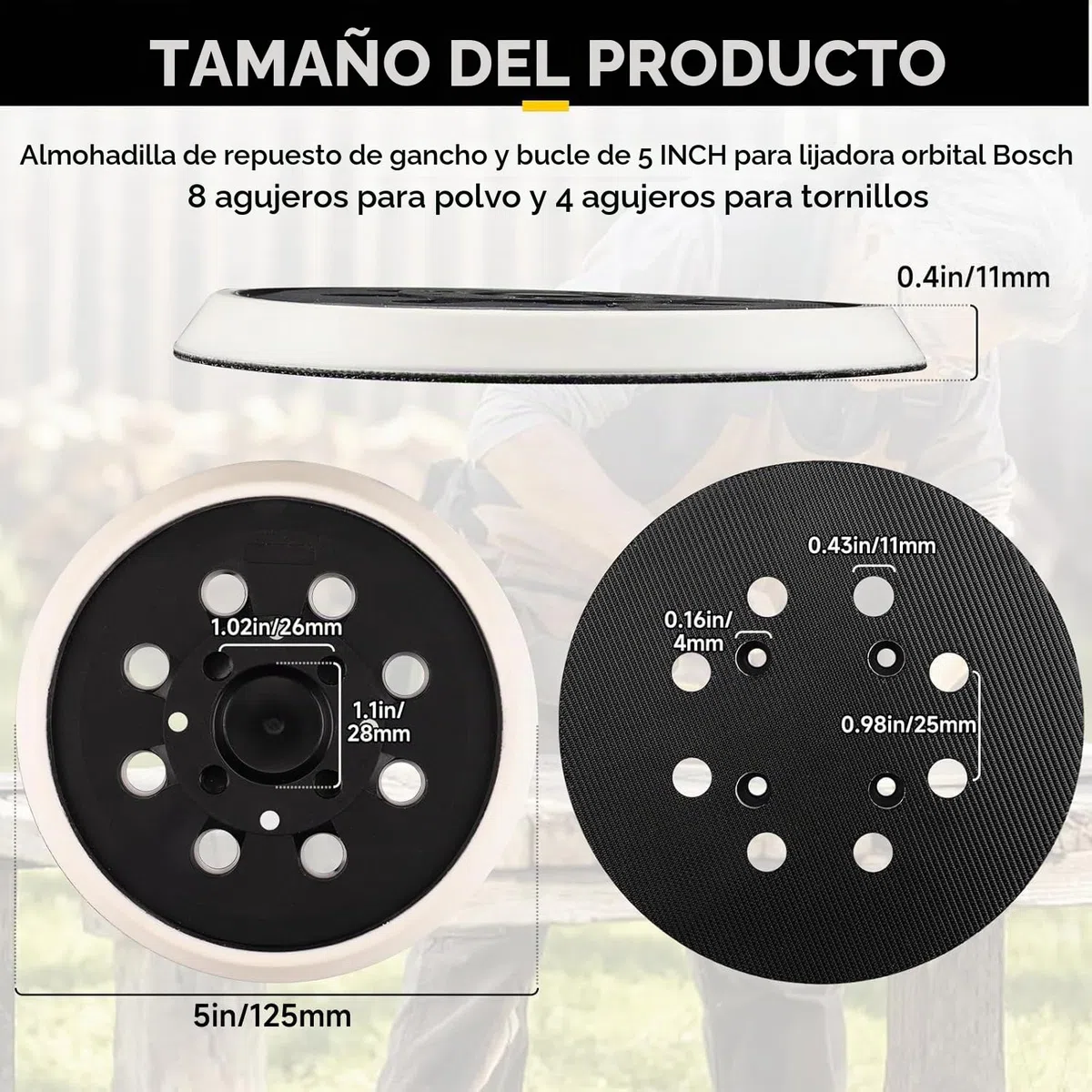 STEBRUAM 2 piezas 125 mm discos de lijado profesionales con gancho y bucle 8 agujeros plato de lijado compatible con lijadora excéntrica Bosch PEX 300 AE y PEX 400 AE