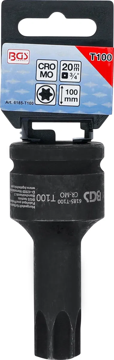 BGS 6185-T100 | Punta de vaso de impacto | longitud 100 mm | entrada 20 mm (3/4") | perfil en T (para Torx) T100