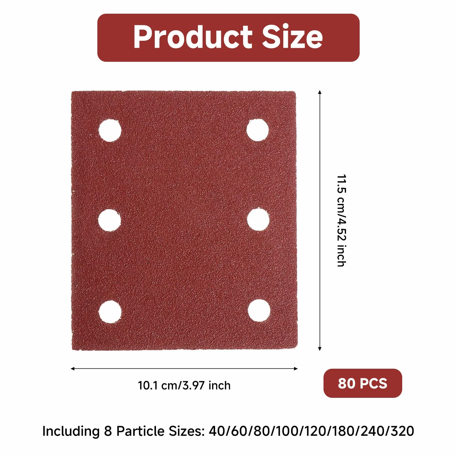80 Piezas Papel de Lija 115x101mm, Grano 40 60 80 100 120 180 240 320, Hojas de Lija para Lijadora Vibratoria Multischleifer Compatible con Makita BO4555 BO4561 DBO484Z para Madera Metal