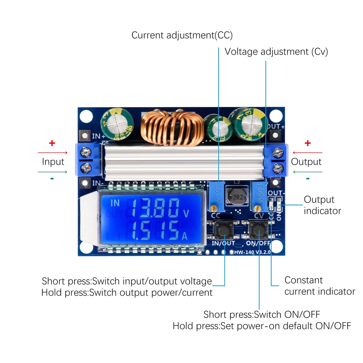 Módulo de Voltaje estándar DC-DC Boost/Buck Binghe Voltaje Constante Corriente Constante Buck Boost Convertidor de Potencia Auto Boost/Buck con Pantalla Digital LCD Compatible con Arduino (2pcs)