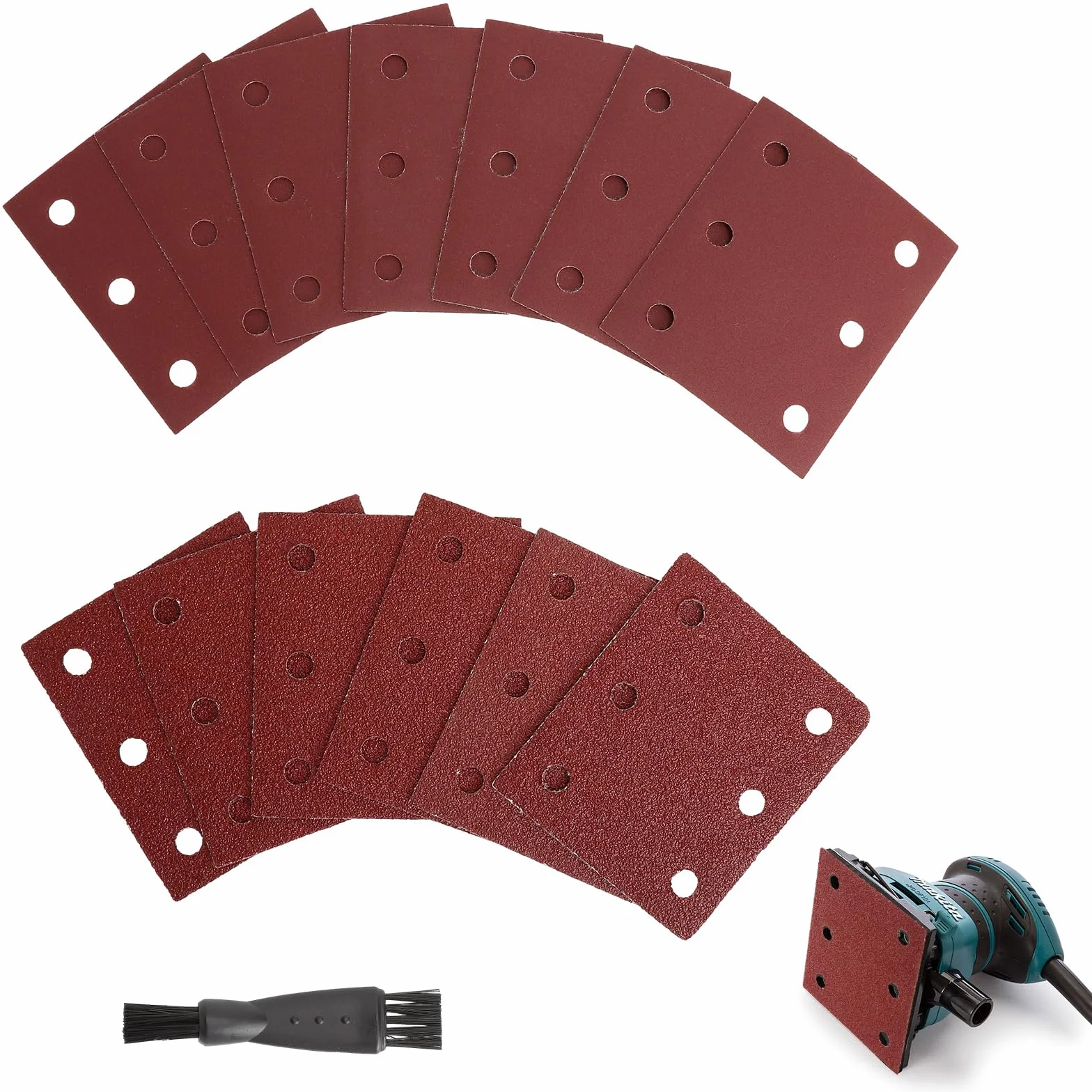 80 Piezas Papel de Lija 115x101mm, Grano 40 60 80 100 120 180 240 320, Hojas de Lija para Lijadora Vibratoria Multischleifer Compatible con Makita BO4555 BO4561 DBO484Z para Madera Metal