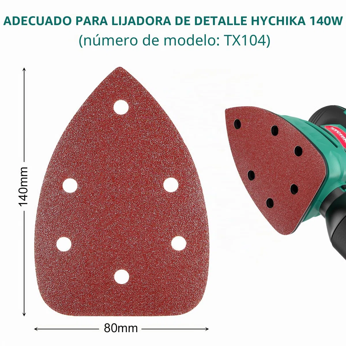 HYCHIKA Lijas Para Lijadora, 60 Piezas 140 x 80 mm 6 Agujeros, Gancho y Bucle, Grano 60/80/100/120/180/240, Compatible con HYCHIKA 140W Lijadora, Número Modelo: TX104