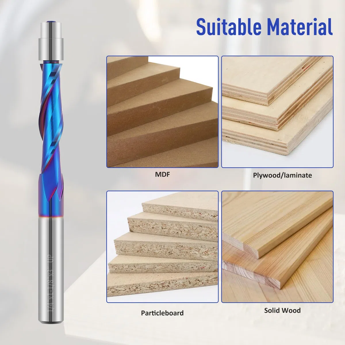 Brocas de enrutador de corte empotrado de 1/4 pulgadas con revestimiento nano azul Jiiolioa