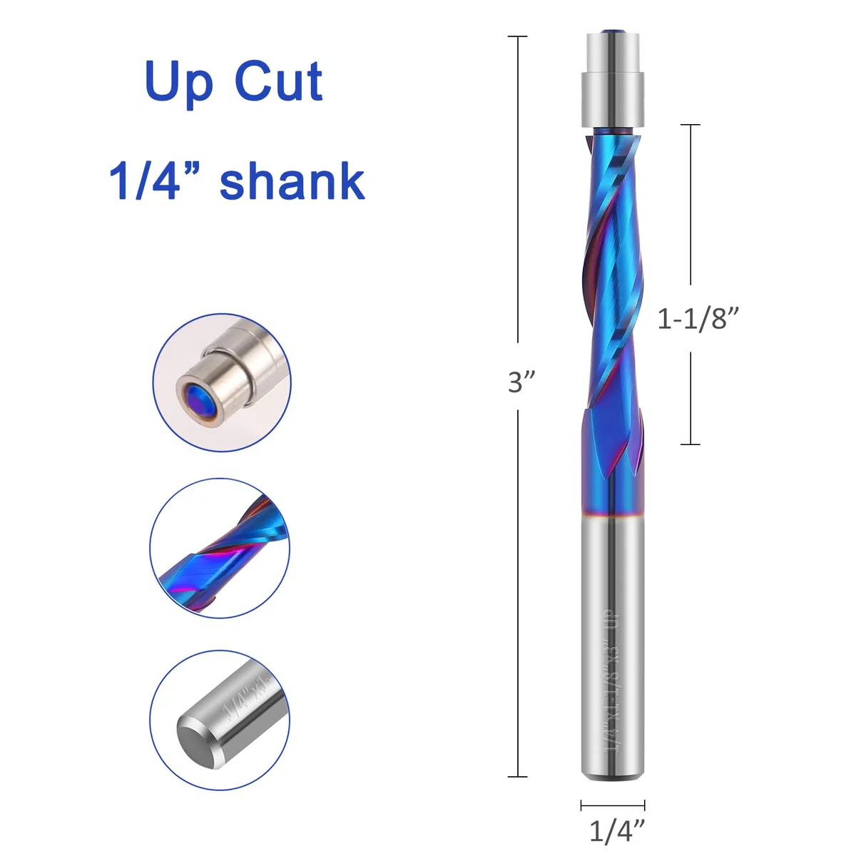 Brocas de enrutador de corte empotrado de 1/4 pulgadas con revestimiento nano azul Jiiolioa