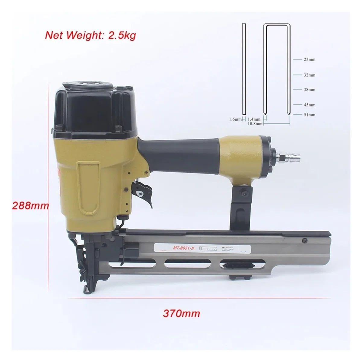 Clavadora neumática, Grapadora De Alta Resistencia MT-N851-H, Clavadora Neumática De Un Solo Disparo O De Disparo Continuo, Profundidad De Clavado En U De 51 Mm, Ajustable,para trabajar la madera