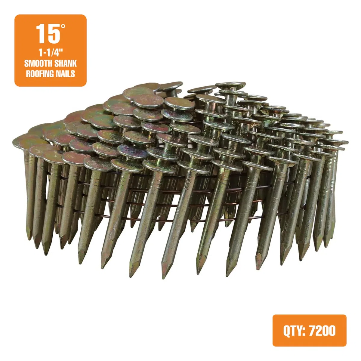 Freeman RN-125EG 15 grados 1-1/4" x 0.125" alambre recolectado galvanizado liso vástago bobina clavos para techos (7200 unidades)