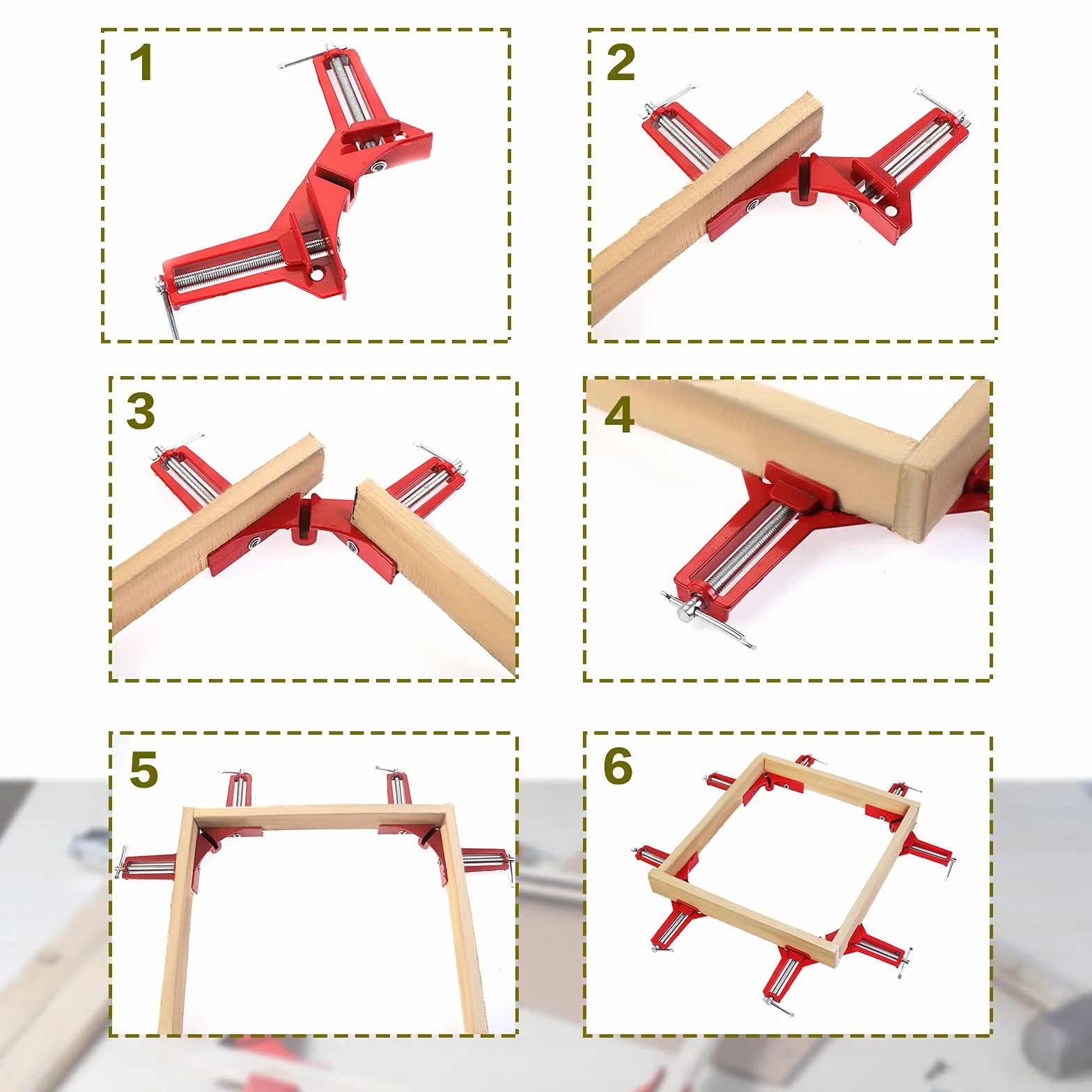 4PCS Abrazaderas de Esquina, Abrazaderas de ángulo recto de 90 grados, abrazadera de inglete ajustable de madera para marco de fotos