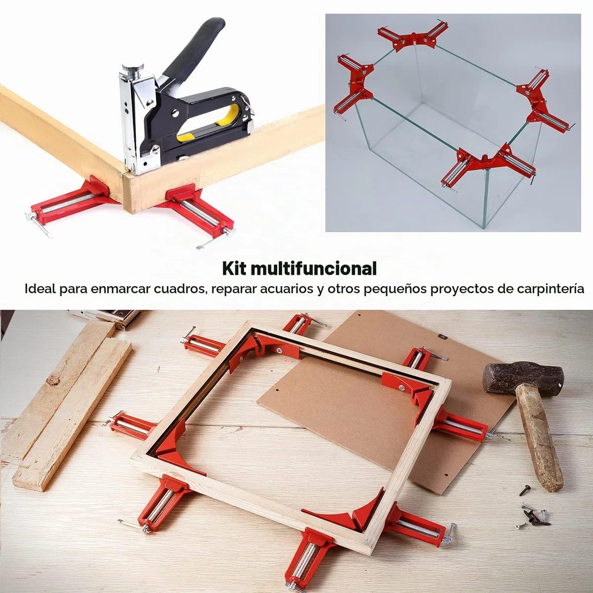 4PCS Abrazaderas de Esquina, Abrazaderas de ángulo recto de 90 grados, abrazadera de inglete ajustable de madera para marco de fotos