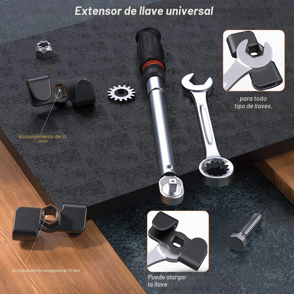 Rybtd Adaptador extensor de llave, extensor de llave universal, compatible con destornillador hexagonal de 1/2 pulgada y 21 mm, acero al carbono, 8 x 6,4 x 3,4 mm, herramientas y mejoras para el hogar