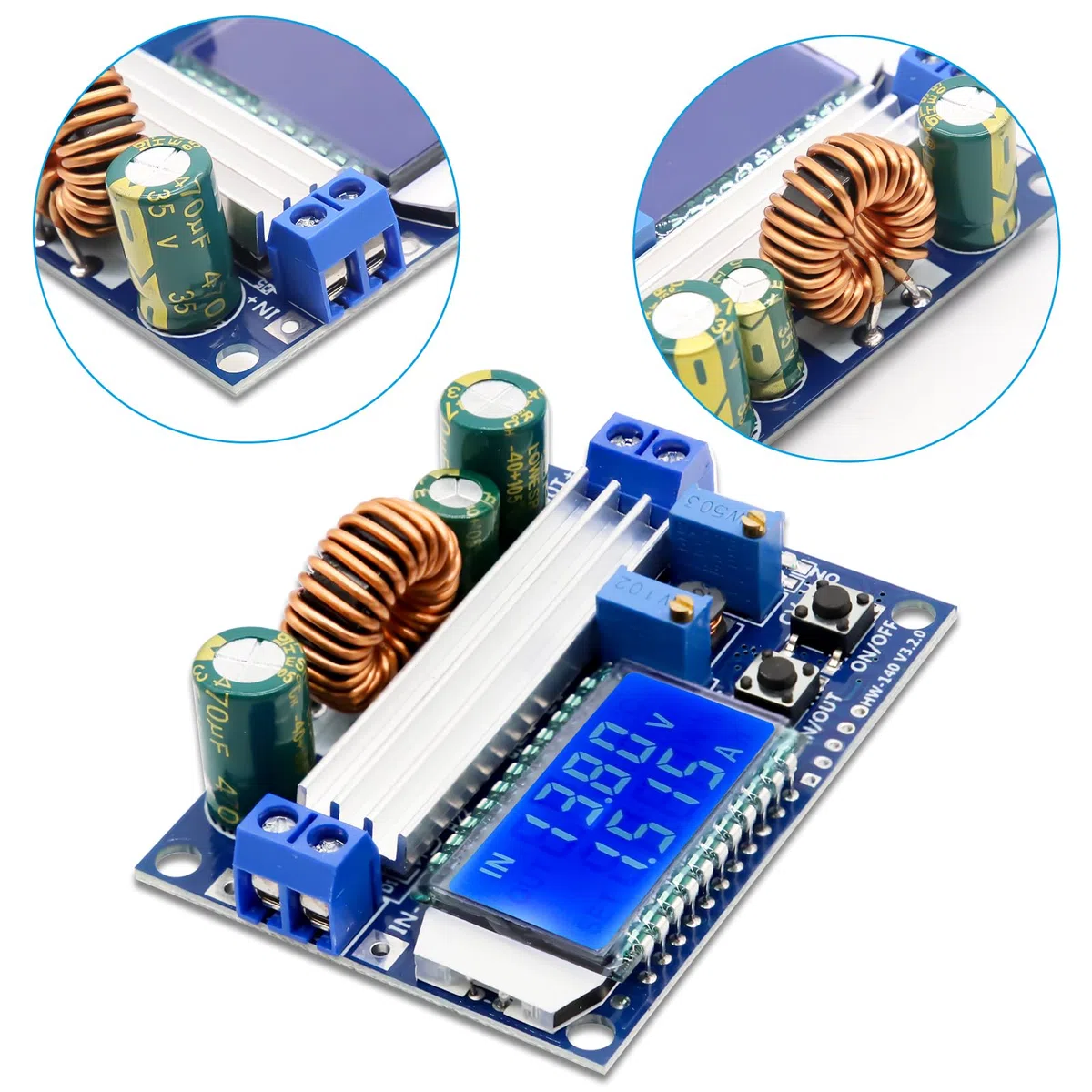 Módulo de Voltaje estándar DC-DC Boost/Buck Binghe Voltaje Constante Corriente Constante Buck Boost Convertidor de Potencia Auto Boost/Buck con Pantalla Digital LCD Compatible con Arduino (2pcs)
