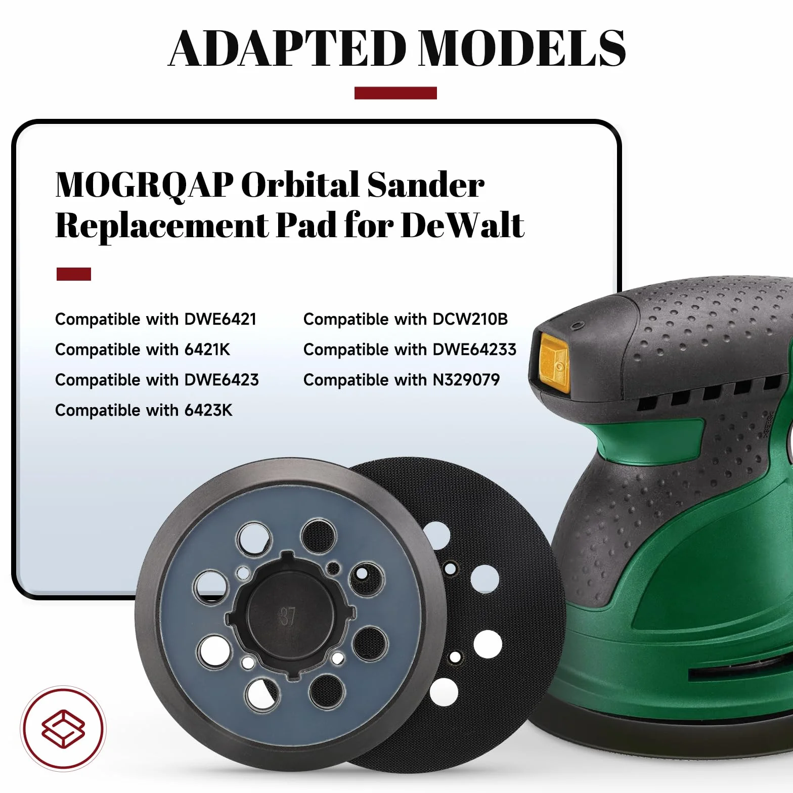 2 almohadillas de lijado de 125 mm para Dewalt, 8 agujeros, 4 orificios para tornillos, gancho y bucle, disco de apoyo de repuesto, disco de lijado para lijadora excéntrica Dewalt Dwe6421