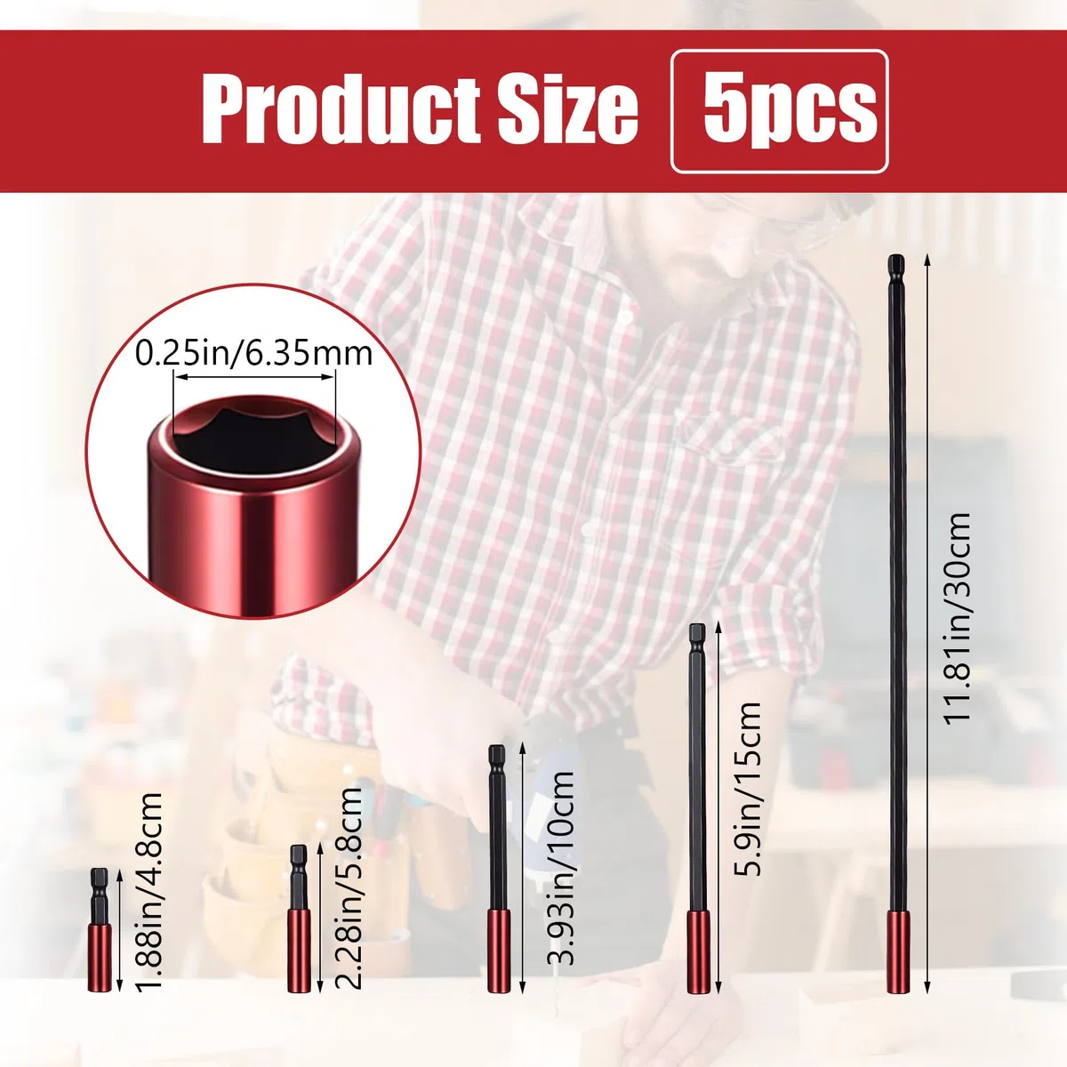 5 Pcs Extensiones de Puntas Magnéticas, 50/60/100/150/300 mm Porta Puntas Atornillador Magnetico, Portapuntas Magnetico, Varilla de Extensión de Punta Magnética Portapuntas de Rápido Magnéticos
