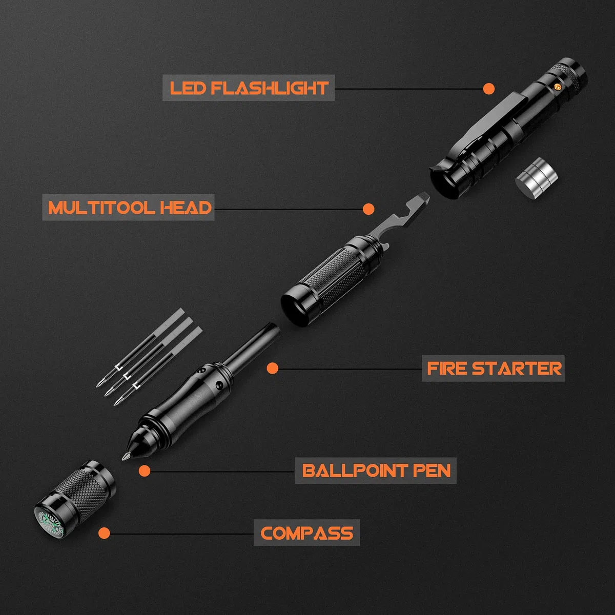 BIIB Regalos Originales para Hombre, 8 en 1 Boligrafo Multifuncion con LED, Regalo Dia del Padre Regalos Presentes para Homem, Regalo Padre Hombre, Gadgets Tecnologicos Bolígrafo Multifunción