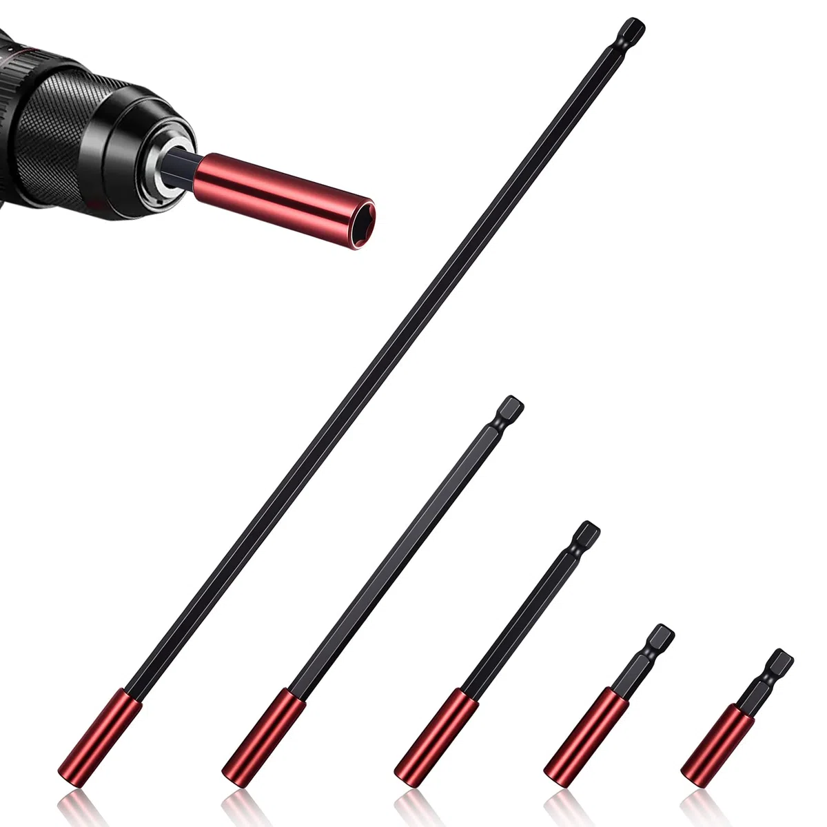 5 Pcs Extensiones de Puntas Magnéticas, 50/60/100/150/300 mm Porta Puntas Atornillador Magnetico, Portapuntas Magnetico, Varilla de Extensión de Punta Magnética Portapuntas de Rápido Magnéticos