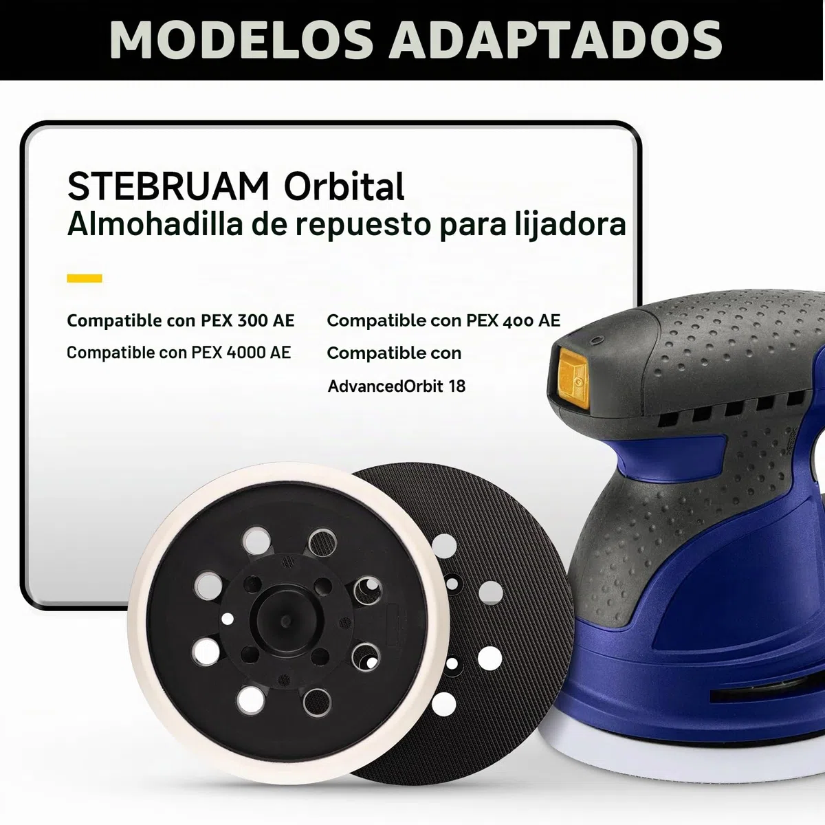 STEBRUAM 2 piezas 125 mm discos de lijado profesionales con gancho y bucle 8 agujeros plato de lijado compatible con lijadora excéntrica Bosch PEX 300 AE y PEX 400 AE