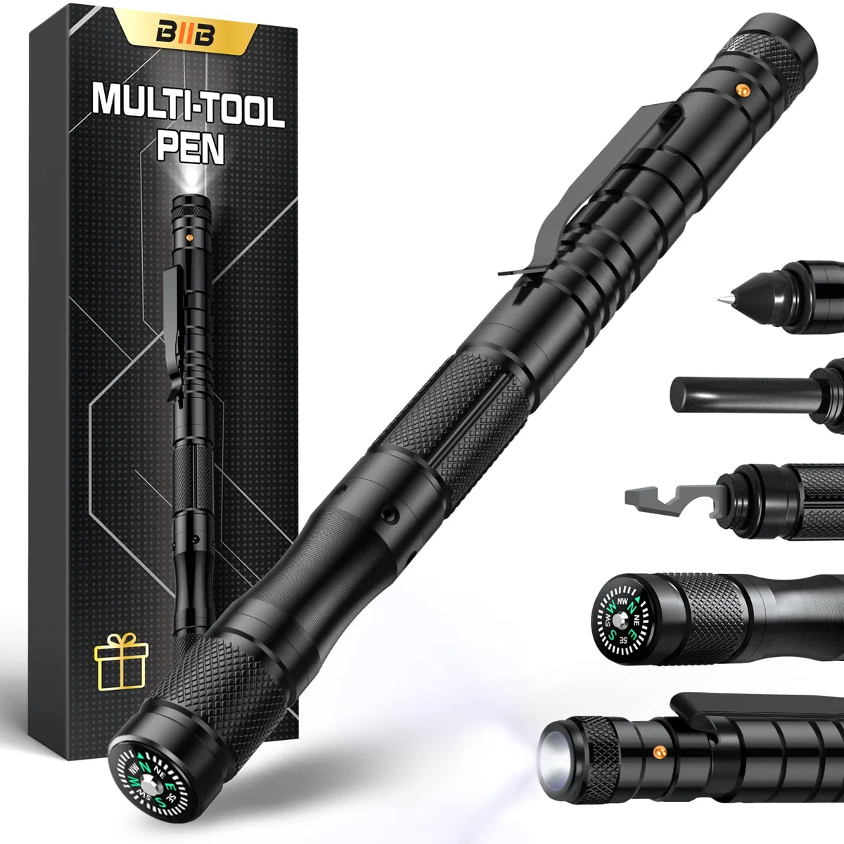 BIIB Regalos Originales para Hombre, 8 en 1 Boligrafo Multifuncion con LED, Regalo Dia del Padre Regalos Presentes para Homem, Regalo Padre Hombre, Gadgets Tecnologicos Bolígrafo Multifunción