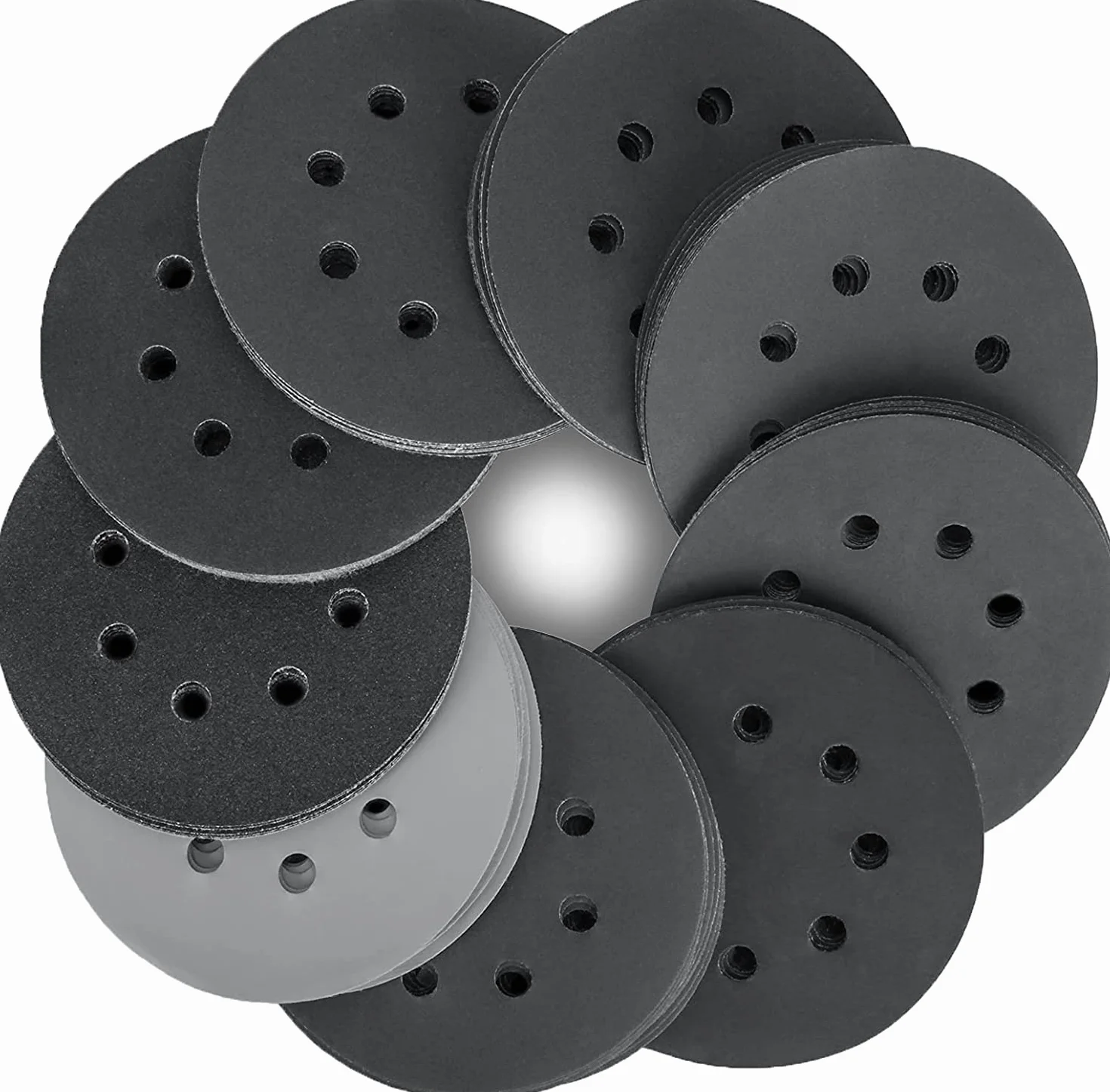 STEBRUAM Discos de Lija de 125mm,80 Piezas Hook and Loop Papel de Lija Abrasivos Papel de lija de carburo de silicio 320/400/600/800/1000/1200/1500/2000 Granos para Lijadora Orbital Excéntrica