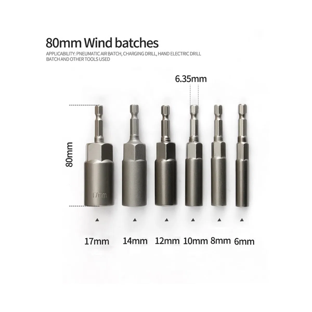 Juego de 6 Brocas hexagonales de 6-17 mm para Destornillador, Llave de Vaso, Adaptador de Puntas para Destornillador eléctrico, Herramientas manuales eléctricas, portabrocas.