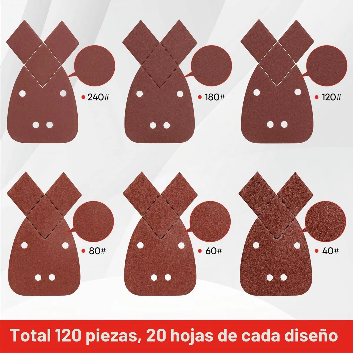 SHALL Juego de 120 hojas de lija para ratón, 13,7 x 9,7 cm, 2 cabezales de lija reemplazables de 4 cm, almohadillas de lijado con granos 40/60/80/120/180/240