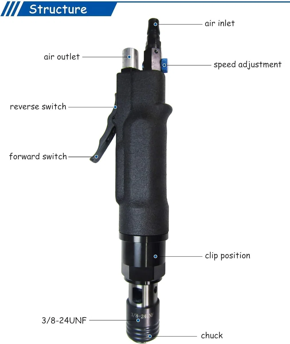 Máquina de roscado neumática, M3-M12 con 7 cabezales, velocidad ajustable, interruptor de avance y marcha atrás, pinza de autobloqueo para aplicaciones de metalurgia