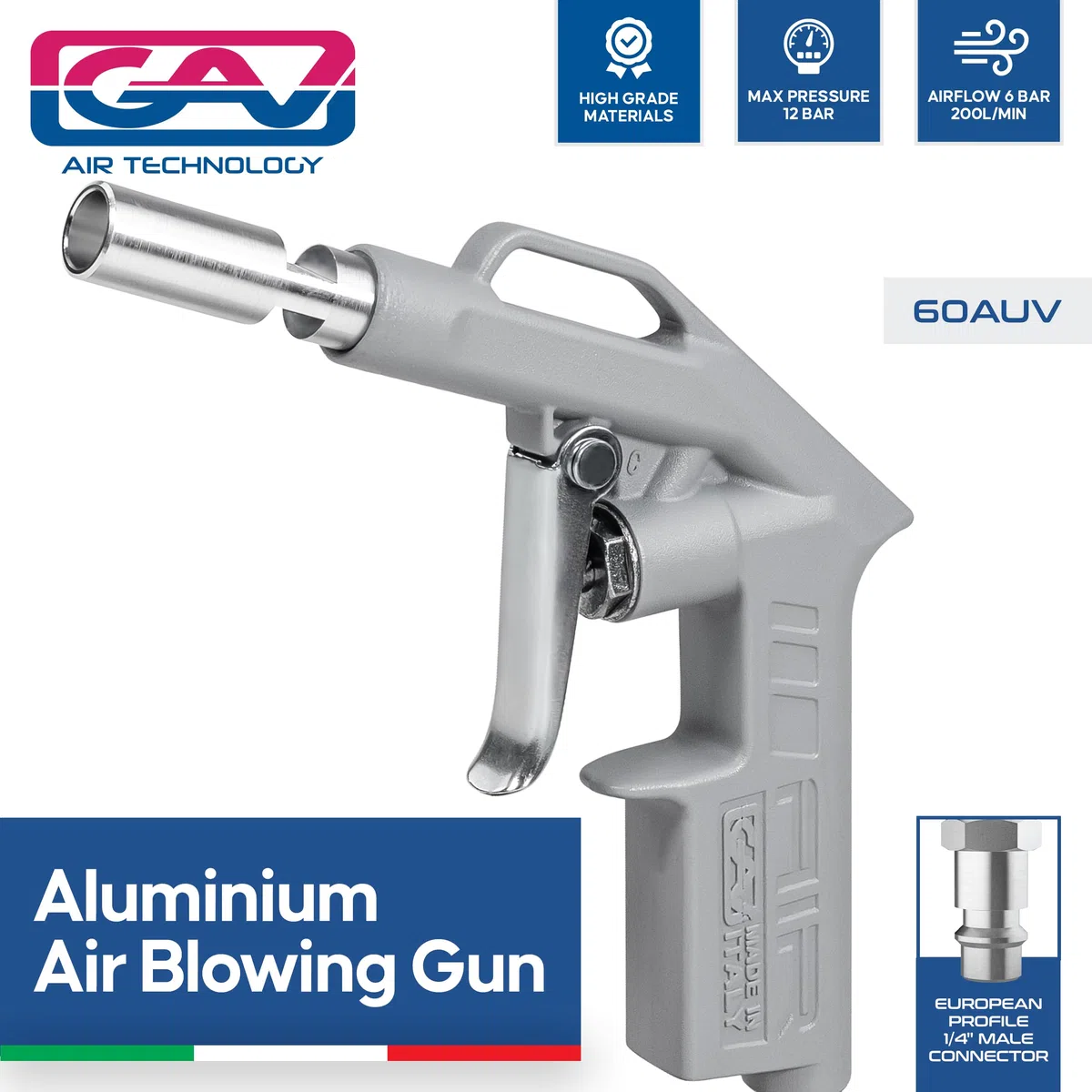 GAV Pistola de Soplado Profesional en Aluminio para Compresor de Aire (40mm Venturi)